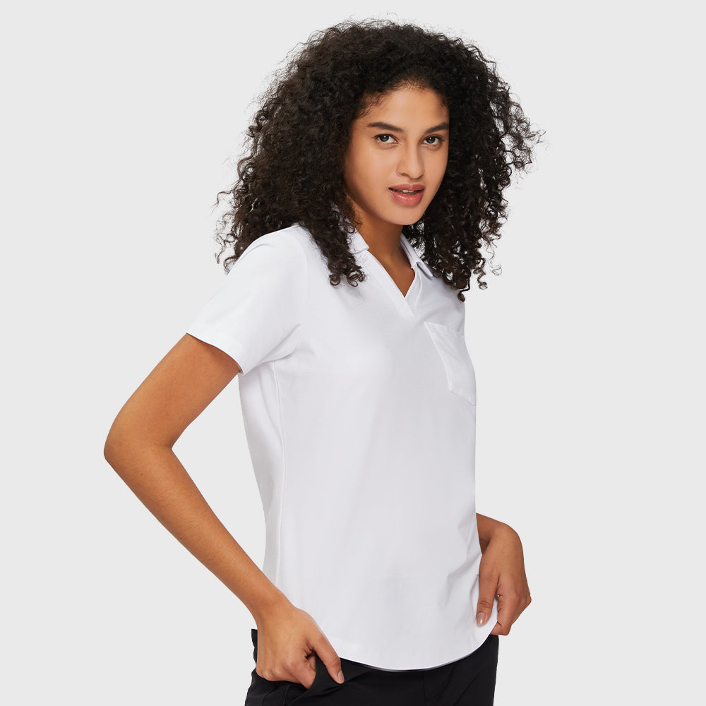 Golf Polo - Slim Fit V Neck, UPF 50+, Pocket